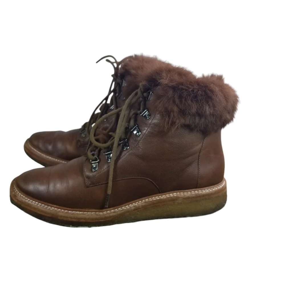 Botkier brown leather rabbit fur lace up winter boots